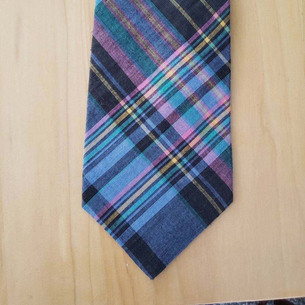 80s Blue and Pink‎ Plaid Tie